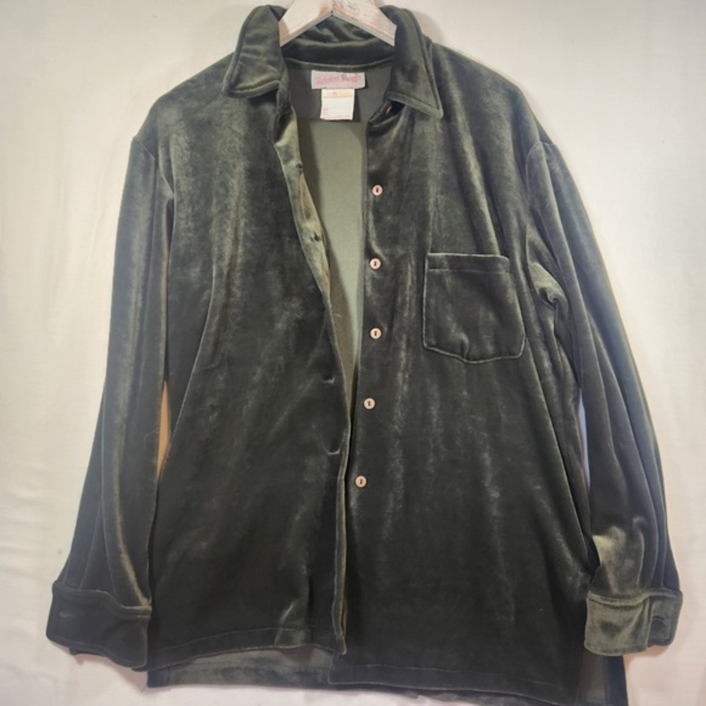 Vintage Kristen Reigh Womens forest‎ Green Velvet Button Down Shirt jewel tone
